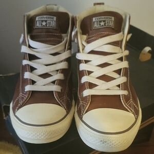 Converse Brown and White High-Top Sneakers